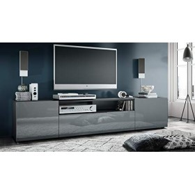 Vladon Buffet Bas Mogan, Meuble TV avec 2 Portes, 1 clapet et 1 Compartiment Ouvert, Noir Mat/Gris Haute Brillance 181 x 39 