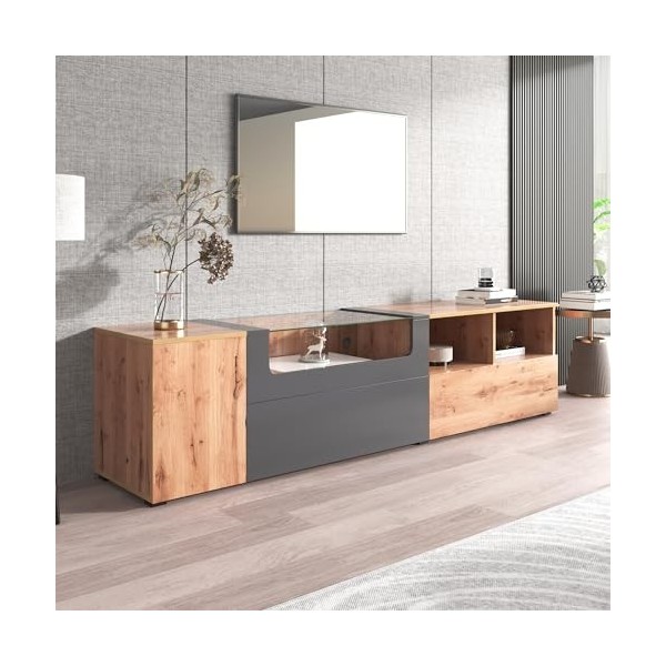 kubeier Meuble TV Lowboard Meuble TV Meuble TV de 190 cm de Long pour Salon Design Industriel avec lumières LED à Couleur Cha