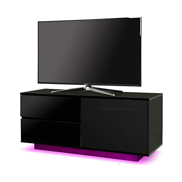 Centurion Supports Gallus Ultra Meuble TV Beam-Thru avec 2 tiroirs noirs et 3 étagères 32"-55" LED/OLED/LCD avec 16 lumières 