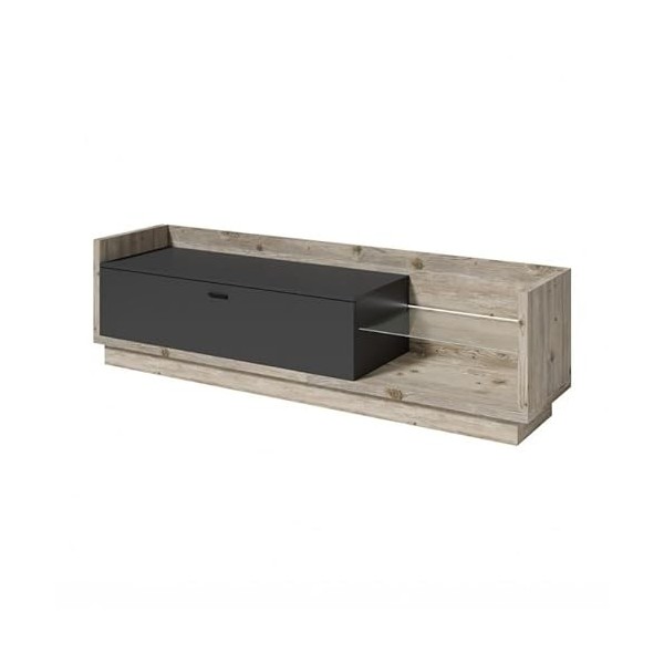 PRICE FACTORY just for you Meuble TV XL 220cm. Collection Cork. Coloris Pin et Gris Anthracite