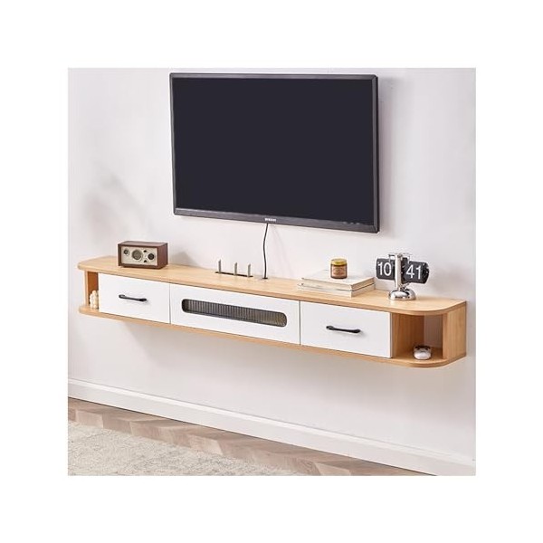 Unité TV Flottante, Console Multimédia De Divertissement À Montage Mural, Étagères Flottantes, Meuble TV avec Tiroirs Et Armo