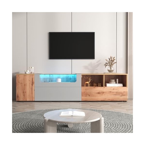 RCBDBSM Meuble TV avec lumières LED à Couleurs changeantes, Meuble TV lowboard, Buffet TV avec Compartiments et Portes et Pla