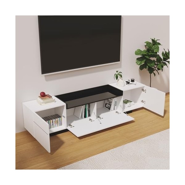 RCBDBSM Meuble TV, Meuble Bas avec Trois Portes et Espace de Rangement Unique en Noir Brillant, Design Intemporel en Blocs de