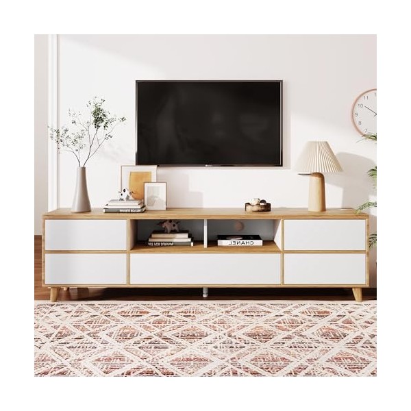 Meuble TV Moderne Meuble TV Bas 175 cm, Meuble TV avec 5 Portes, Commode combinée Moderne Table TV pour Salon Bureau, Couleur