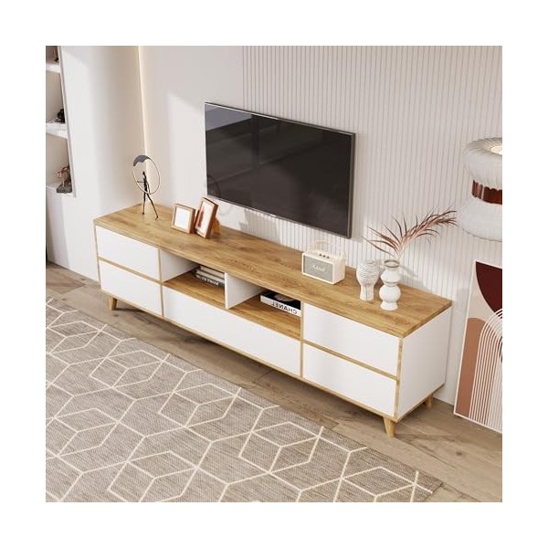 Meuble TV Moderne Meuble TV Bas 175 cm, Meuble TV avec 5 Portes, Commode combinée Moderne Table TV pour Salon Bureau, Couleur