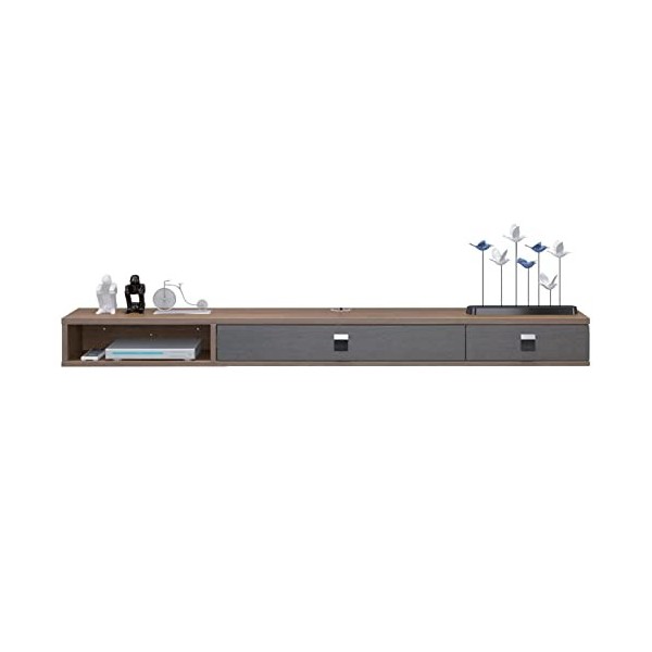 Meuble TV Flottant, Centre De Divertissement Multimédia en Bois Massif Console TV Suspendue Multifonction pour La Maison Et L