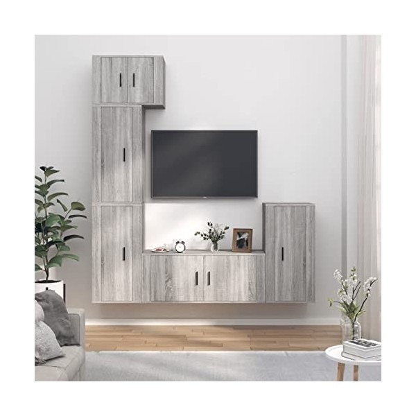 LAPOOH Ensemble de Meubles TV 5 pcs Sonoma Gris Bois dingénierie,Meuble Haut Salon,Meuble dangle TV,Meuble TV Étagère