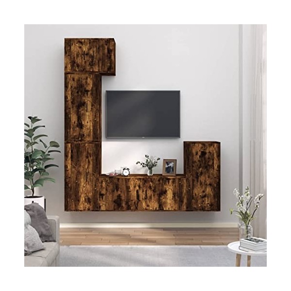 LAPOOH Ensemble de Meubles TV 5 pcs Chêne fumé Bois dingénierie,Meuble Bas Salon,Meubles De Salon TV,Meuble TV Longueur
