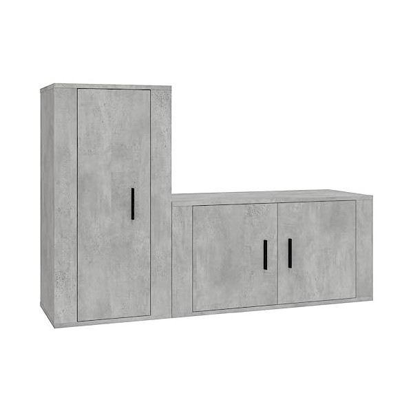 Meuble TV 2 pièces en bois gris béton