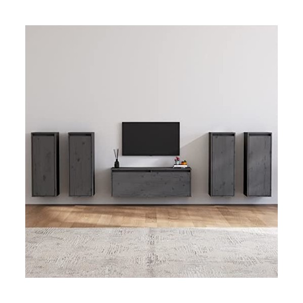 ARKEM Meubles TV 5 pcs Gris Bois Massif de pin,Meuble TV Longueur,Meuble Bas Salon,Meubles De Salon TV
