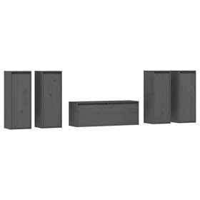 ARKEM Meubles TV 5 pcs Gris Bois Massif de pin,Meuble TV Longueur,Meuble Bas Salon,Meubles De Salon TV