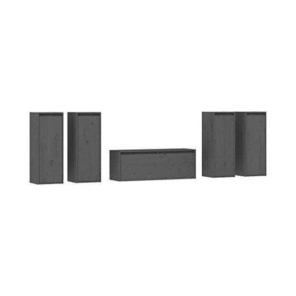 ARKEM Meubles TV 5 pcs Gris Bois Massif de pin,Meuble TV Longueur,Meuble Bas Salon,Meubles De Salon TV