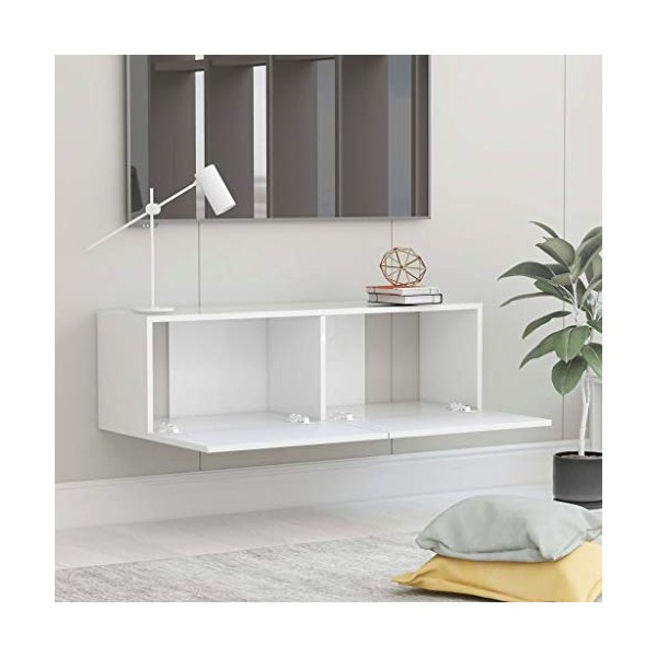 Kshzmoto Meuble TV Meuble TV Meuble de Rangement pour Banc TV avec 2 étagères pour Salon 100x30x30 cm, Blanc