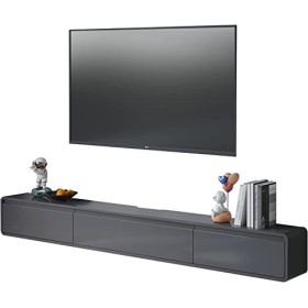 MABIBI Meuble TV mural avec 2 tiroirs, meuble TV mural flottant, 120 cm / 149 cm, étagère de rangement multimédia