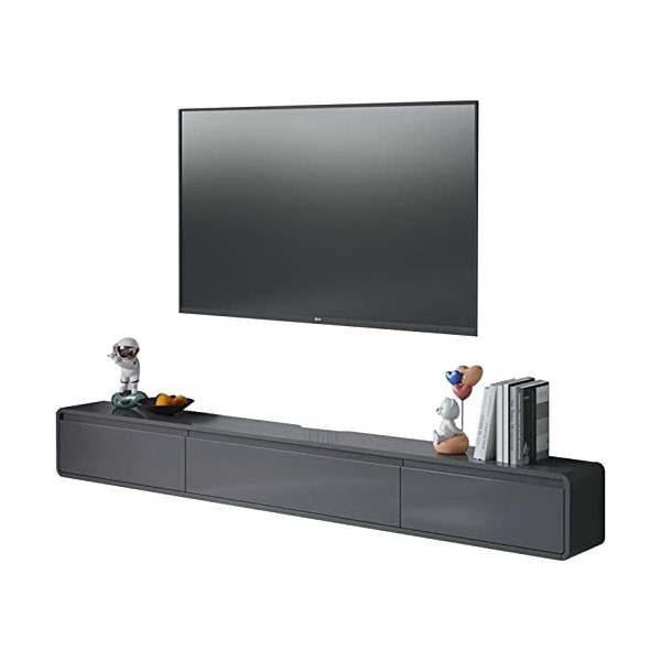 MABIBI Meuble TV mural avec 2 tiroirs, meuble TV mural flottant, 120 cm / 149 cm, étagère de rangement multimédia