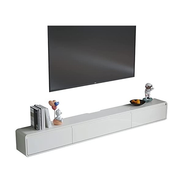MABIBI Meuble TV mural avec 2 tiroirs, meuble TV mural flottant, 120 cm / 149 cm, étagère de rangement multimédia
