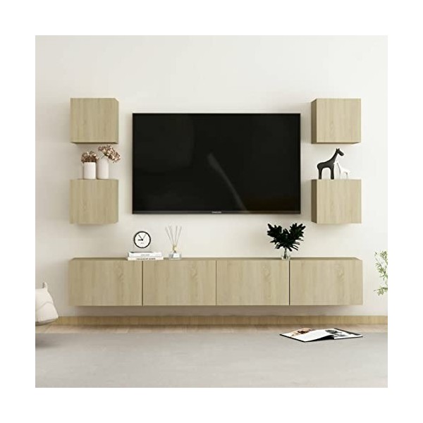 Tidyard Ensemble de Meubles TV Suspendu Salon Meuble TV Mural Meuble TV Flottant 6 pcs Blanc Aggloméré