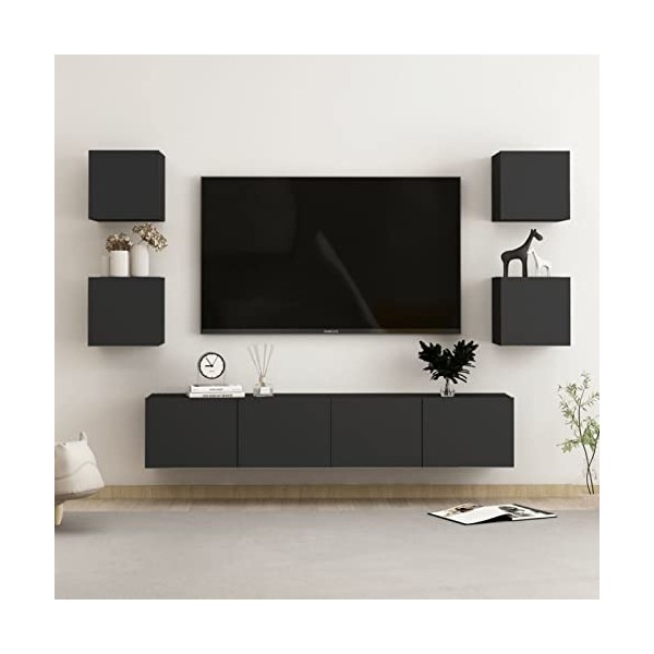 Tidyard Ensemble de Meubles TV Suspendu Salon Meuble TV Mural Meuble TV Flottant 6 pcs Blanc Aggloméré