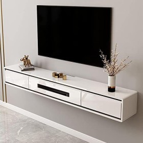 MABIBI Meuble TV mural flottant à fixation murale, console multimédia, meuble de divertissement, avec étagère de rangement/ét