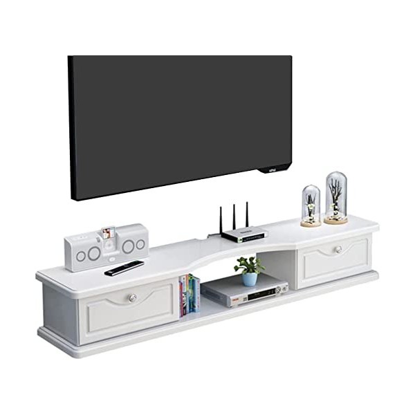 Vendics Meuble Tv Mural Console Multimédia Murale Avec 2 Portes, 39,3/47,2/55,1 Pouces Meuble Tv Mural Blanc, Étagère Flottan