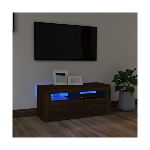 DJEKA Meuble TV LED Meuble TV Bois Meuble TV Haute Banc TV Meuble Television Meuble TV avec Rangement Table TV Salon Banc TV-