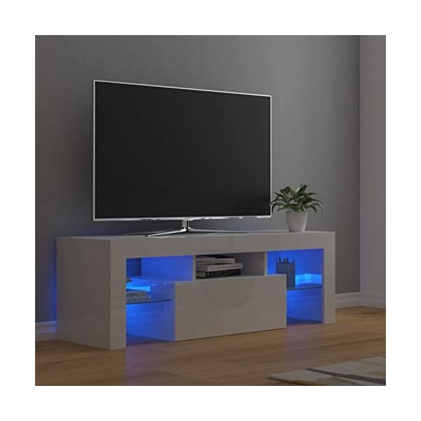 DJEKA Meuble TV LED Meuble TV Bois Meuble TV Haute Banc TV Meuble Television Meuble TV avec Rangement Table TV Salon Banc TV-