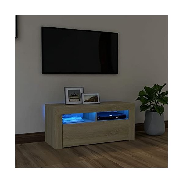 DJEKA Meuble TV LED Meuble TV Bois Meuble TV Haute Banc TV Meuble Television Meuble TV avec Rangement Table TV Salon Banc TV-