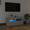 DJEKA Meuble TV LED Meuble TV Bois Meuble TV Haute Banc TV Meuble Television Meuble TV avec Rangement Table TV Salon Banc TV-