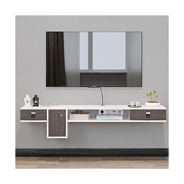MABIBI Meuble TV mural flottant de 150 cm, étagère de rangement, meuble TV suspendu, console multimédia murale, étagère O et 