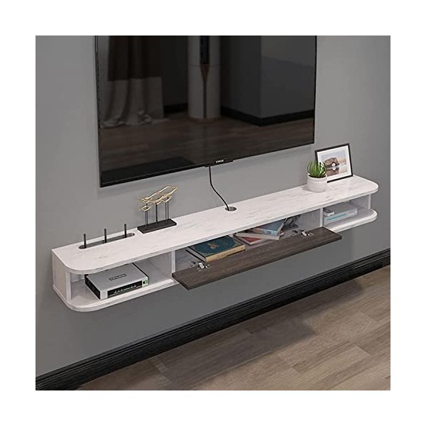 MABIBI Console TV flottante à fixation murale, meuble TV, centre multimédia, console de jeu, console vidéo avec porte et rang