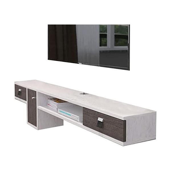 MABIBI Meuble TV mural à fixation murale, meuble TV suspendu, support TV flottant de 150 cm, étagère de rangement, étagère O