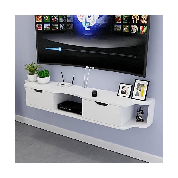 MABIBI Meuble TV mural, meuble TV flottant avec 2 tiroirs, meuble de rangement TV mural pour salon, chambre à coucher, gain d