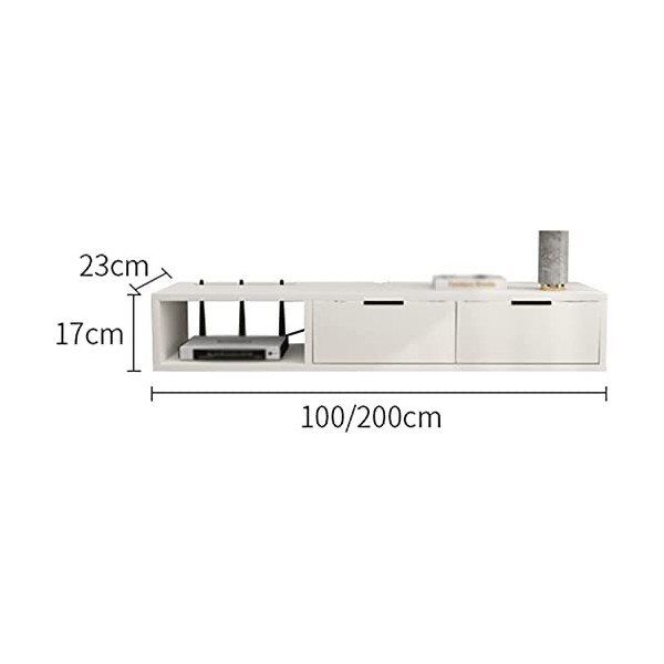 MABIBI Meuble TV flottant, meuble TV mural en bois avec 2 tiroirs, pour placer des routeurs, des télécommandes, des projecteu
