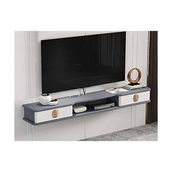 MABIBI Meuble TV flottant, tiroir rabattable avec trous pour fils, convient pour vidéoprojecteur, boîte de câble, console de 