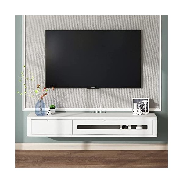 MABIBI Meuble TV mural flottant à fixation murale – Meuble TV, centre de divertissement, étagères de rangement pour récepteur
