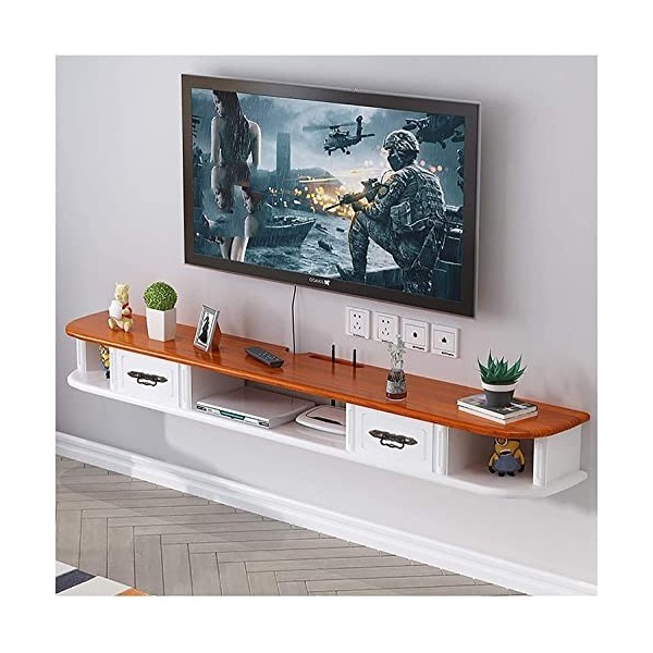 EsEntL Meuble TV, Meuble Bas TV, étagères flottantes, Console multimédia TV Murale, Meuble TV Mural en Bois Massif pour Chamb
