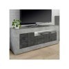 Tousmesmeubles Meuble TV 3 Portes Béton ciré Clair/foncé - LUBIO n°1 - L 138 x l 42 x H 56 cm - Neuf