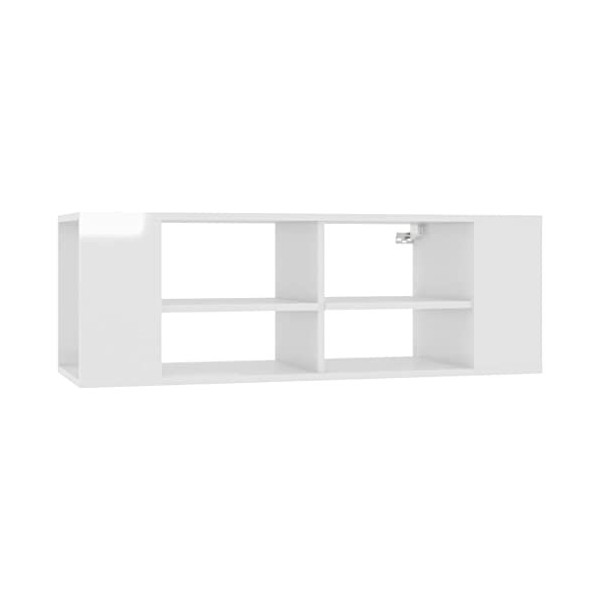 WIFESE Meuble TV Mural Blanc Brillant 102x35x35 cm Aggloméré Meuble Television Réglable Table TV Support de TV Décoration Sal