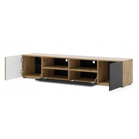 Meuble TV Noir/chêne Artisan 200x42x42cm AURIS Meuble Hi-FI sideboeard Commode sur Pied
