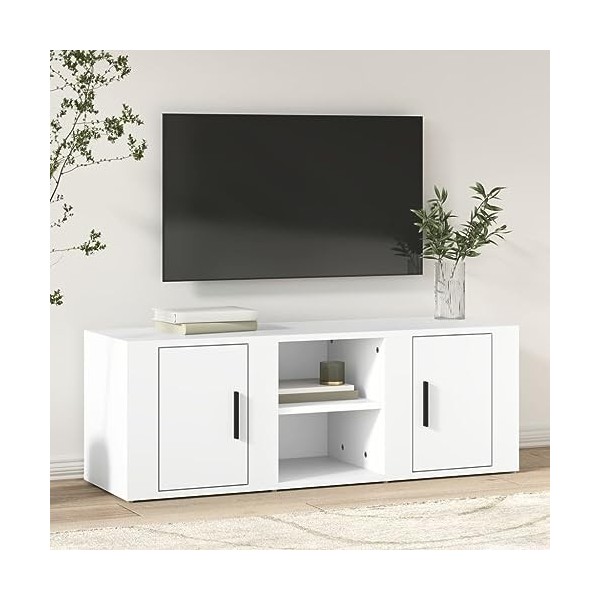 Maxspace TV Meuble, Meuble Tele, Meuble TV Chambre, Meuble TV IindustrielBlanc 100x31,5x35 cm Bois dingénierieConvient à la 