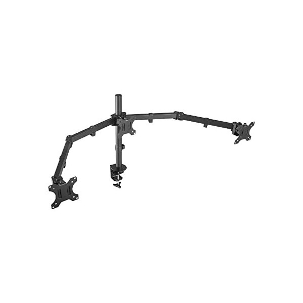 AISENS DT27TSR-061 Support de Table Eco Rotatif et INCLINABLE pour 3 moniteurs 7 kg 3 PIVOTES, 2 Bras de 13-27, Noir