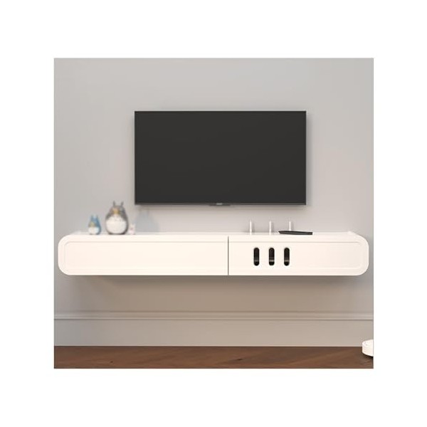Unité TV Flottante Blanche, Center De Divertissement Mural, Console Multimédia 52,3 Pouces pour sous La Télévision, Petit Meu