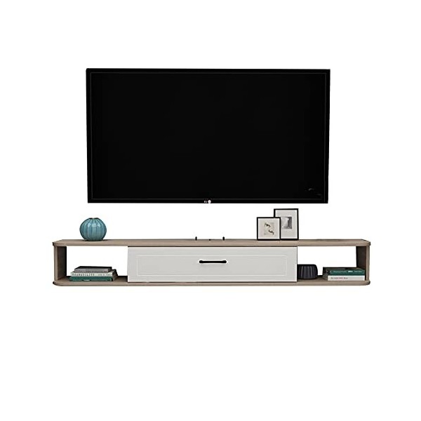 Meuble TV flottant, console de meuble TV en bois massif, centre de divertissement multimédia mural de 100/120/140 cm, étagère