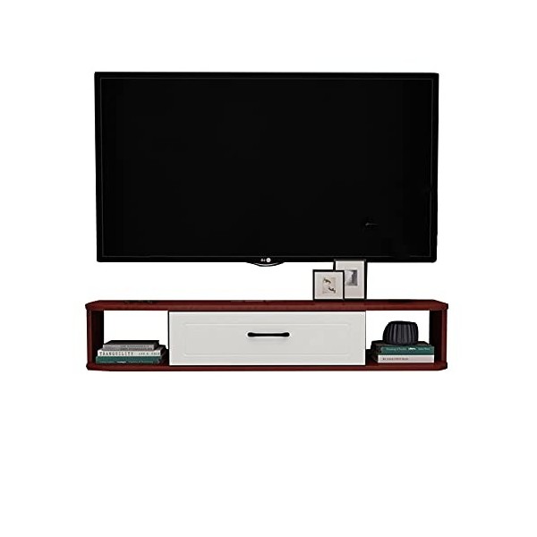 Meuble TV flottant, console de meuble TV en bois massif, centre de divertissement multimédia mural de 100/120/140 cm, étagère