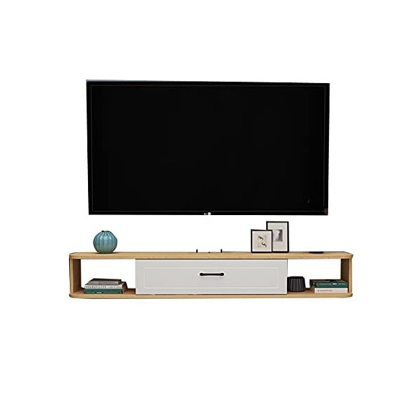 Meuble TV flottant, console de meuble TV en bois massif, centre de divertissement multimédia mural de 100/120/140 cm, étagère