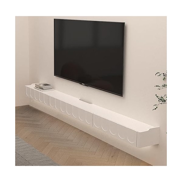 Pmnianhua Meuble TV bas à suspendre - Blanc brillant - Meuble TV suspendu avec 1 porte et 2 tiroirs - Centre de divertissemen