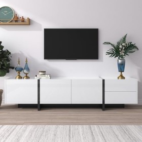 Meuble TV au Design Moderne, Meubles TV, Meuble TV Bas avec Pieds Color Block en Blanc et Noir Brillant, Meuble TV, Table TV,