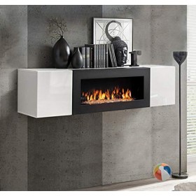 MB Muebles Bonitos | Armoire Murale 2 Portes | Meuble de Rangement avec Cheminée | 160 x 40 x 40cm | Blanc Finition Brillante