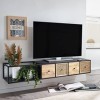 WOHNLING Meuble TV Suspendu Manguier Bois Massif et Métal 150x25x35 cm Lowboard TV Commode | Étagère pour la télévision Mural