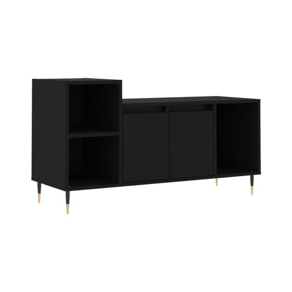vidaXL Meuble TV, Armoire de Télévision avec 5 Compartiments, Meuble Télé avec Portes Salon Salle de Séjour, Moderne, Noir Bo